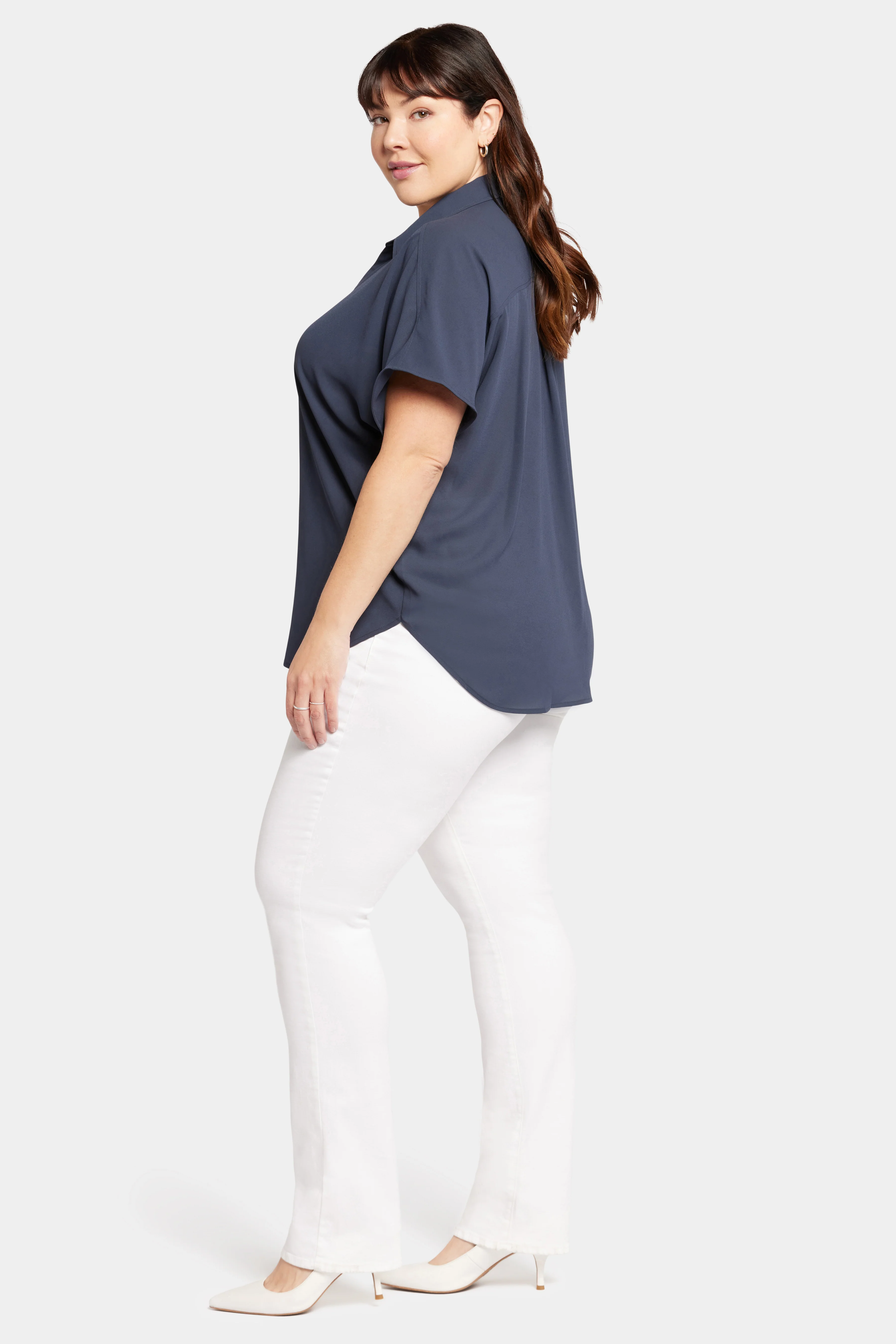 Becky Short Sleeved Blouse In Plus Size - Oxford Navy - Image 3