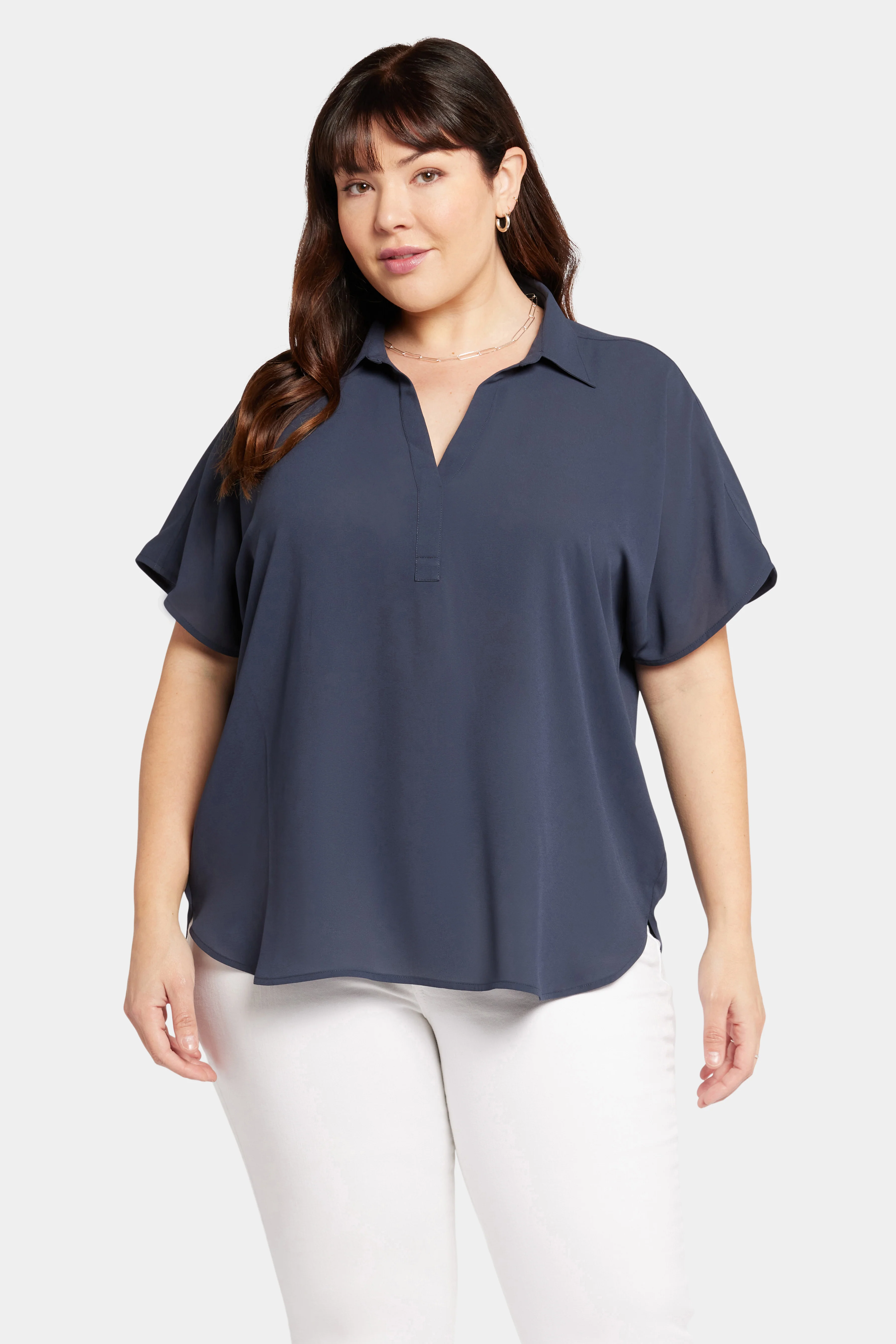 Becky Short Sleeved Blouse In Plus Size - Oxford Navy - Image 4