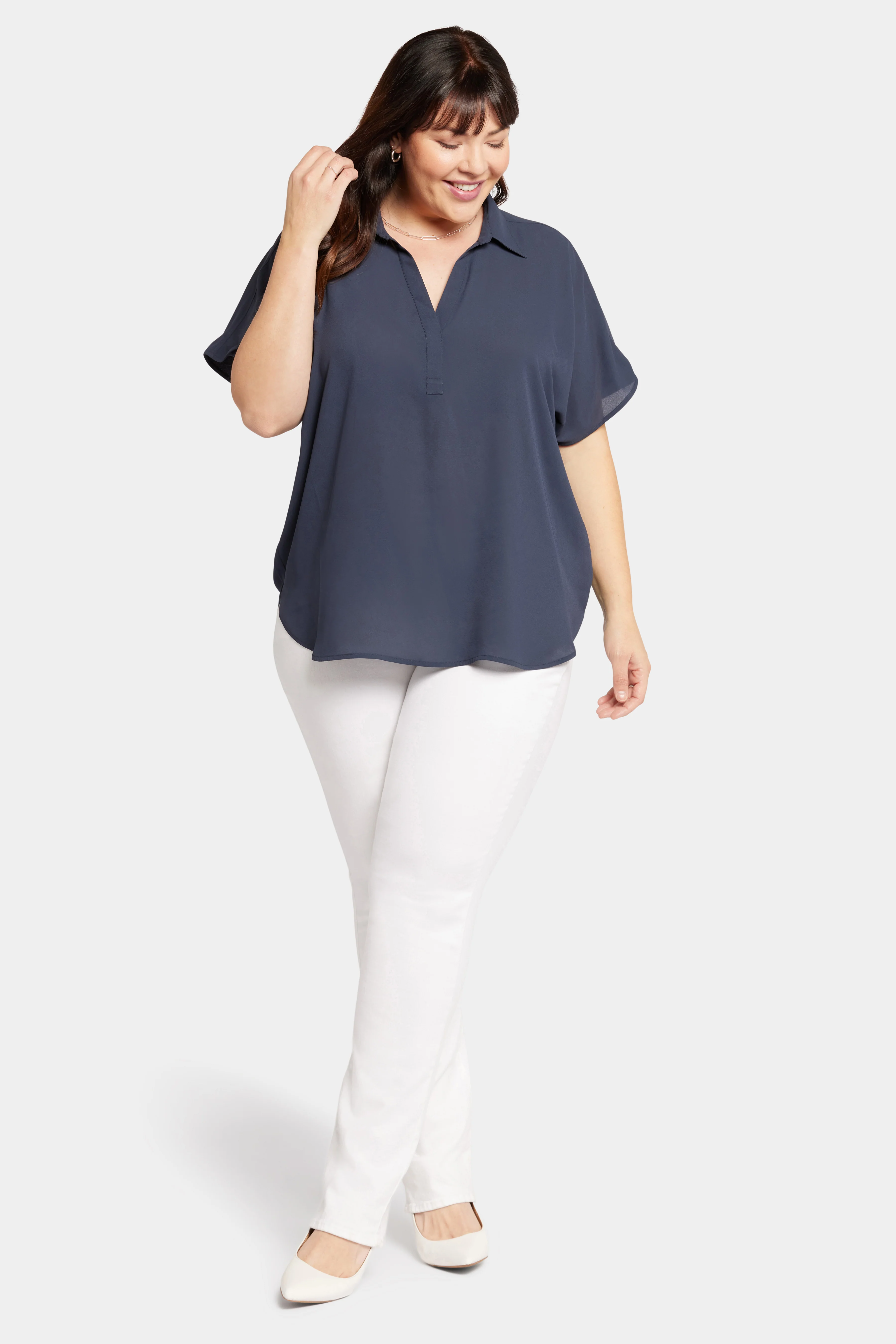 Becky Short Sleeved Blouse In Plus Size - Oxford Navy - Image 5
