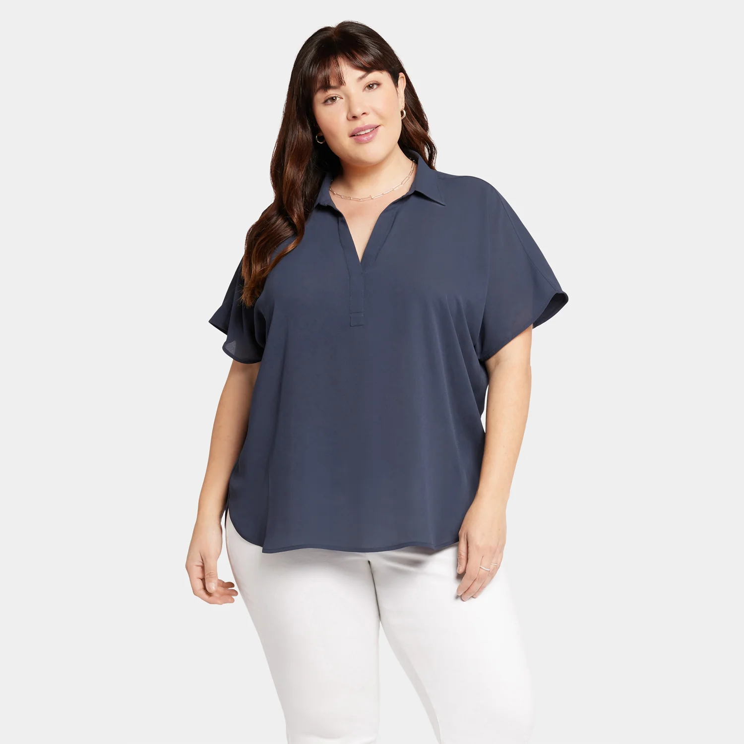 Becky Short Sleeved Blouse In Plus Size - Oxford Navy - Image 6