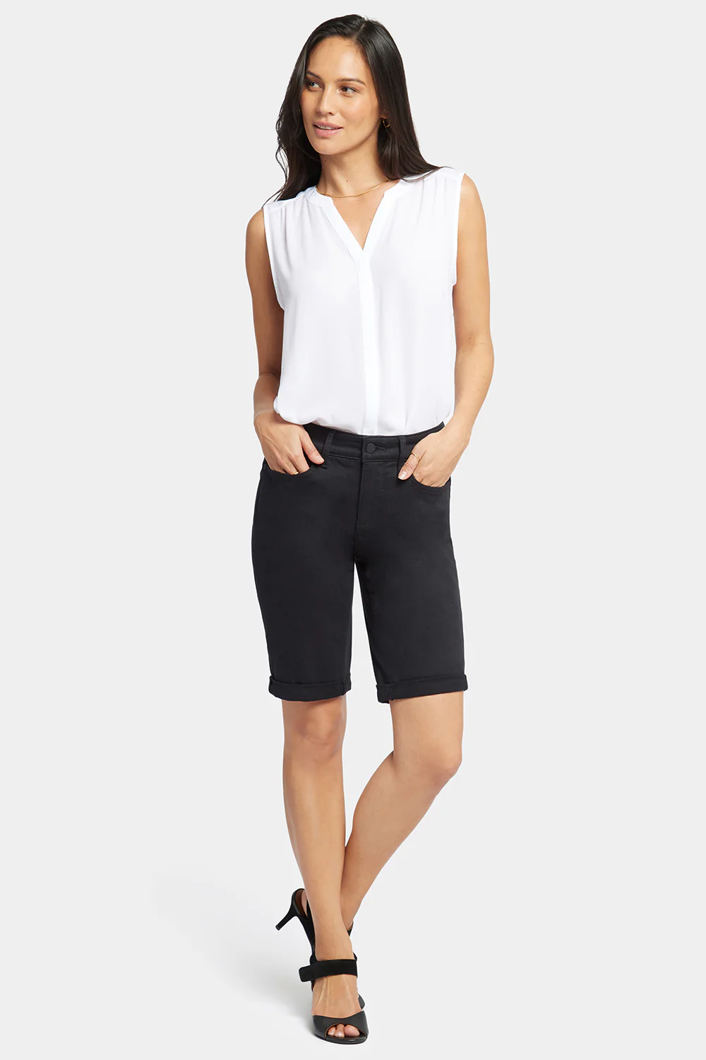 Briella 10 Inch Denim Shorts In Petite - Black - Image 4