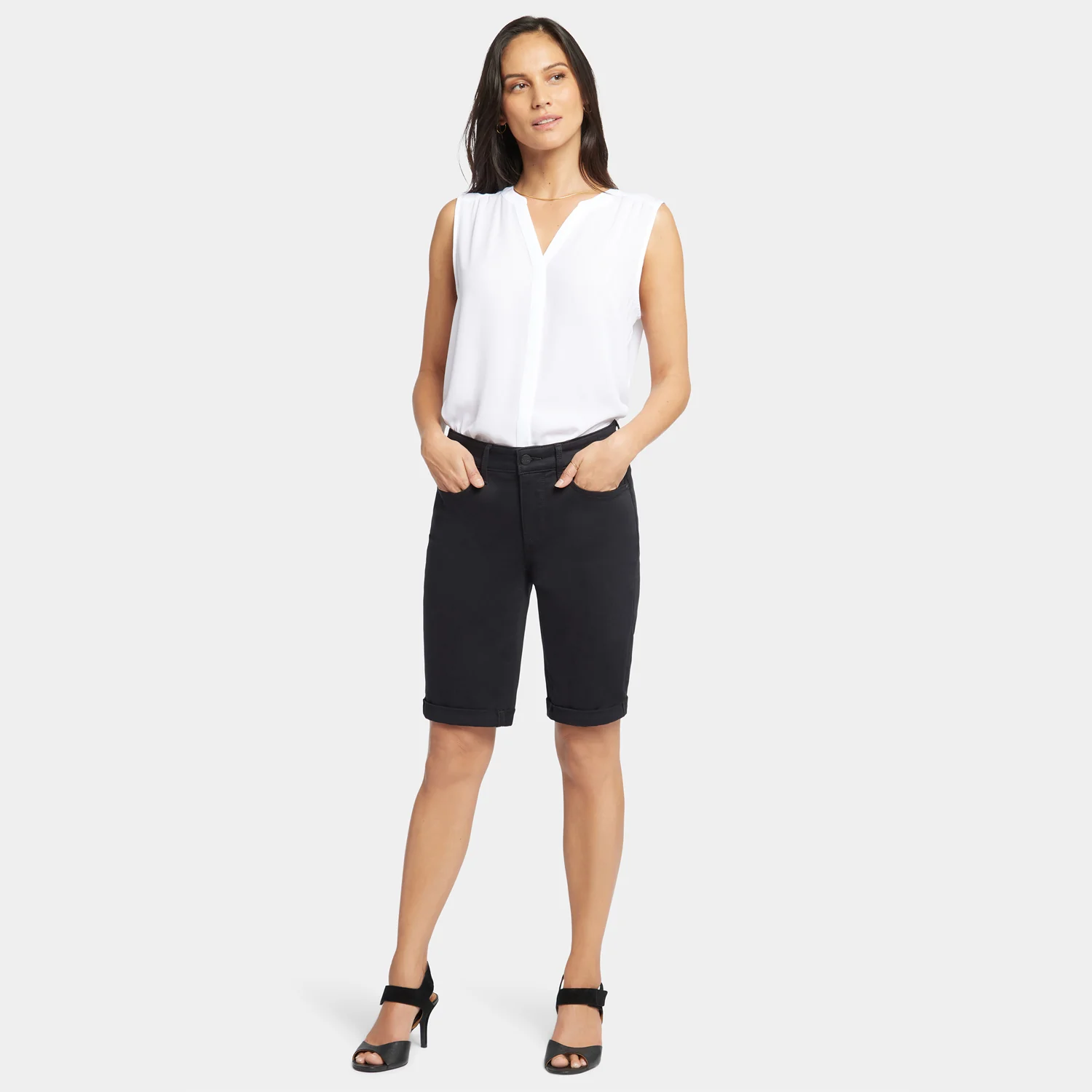 Briella 10 Inch Denim Shorts In Petite - Black - Image 7