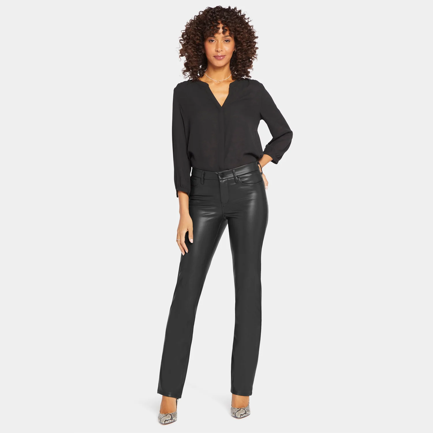 Faux Leather Marilyn Straight Pants In Petite - Black - Image 7