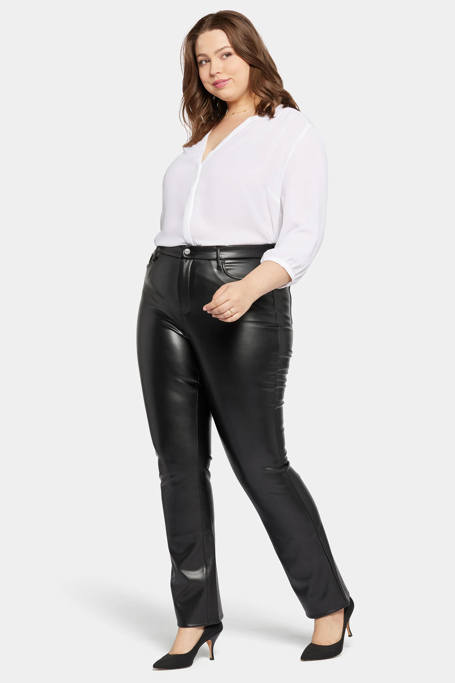 Faux Leather Marilyn Straight Pants In Plus Size - Black - Image 5