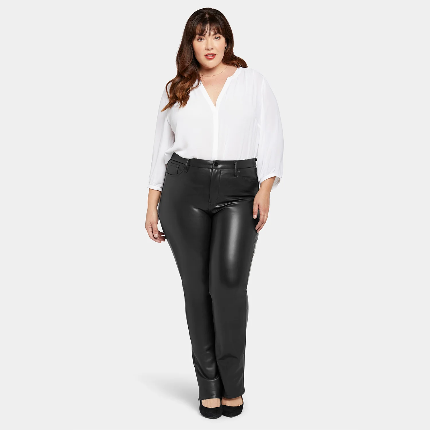Faux Leather Marilyn Straight Pants In Plus Size - Black - Image 7