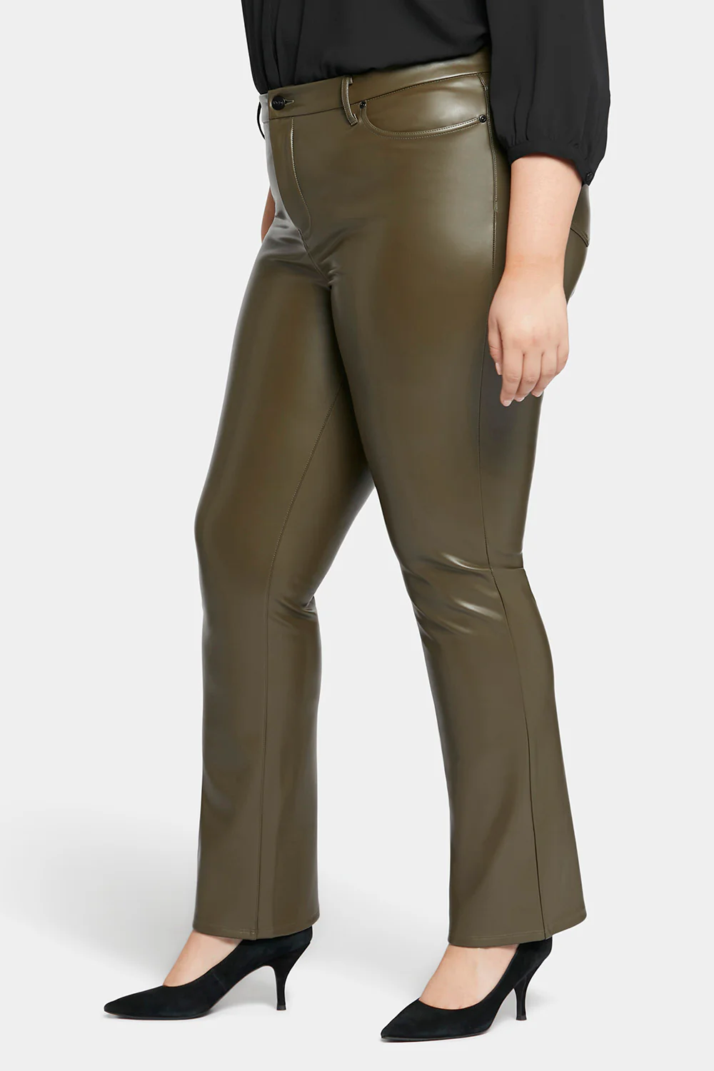 Faux Leather Marilyn Straight Pants In Plus Size - Ripe Olive - Image 3
