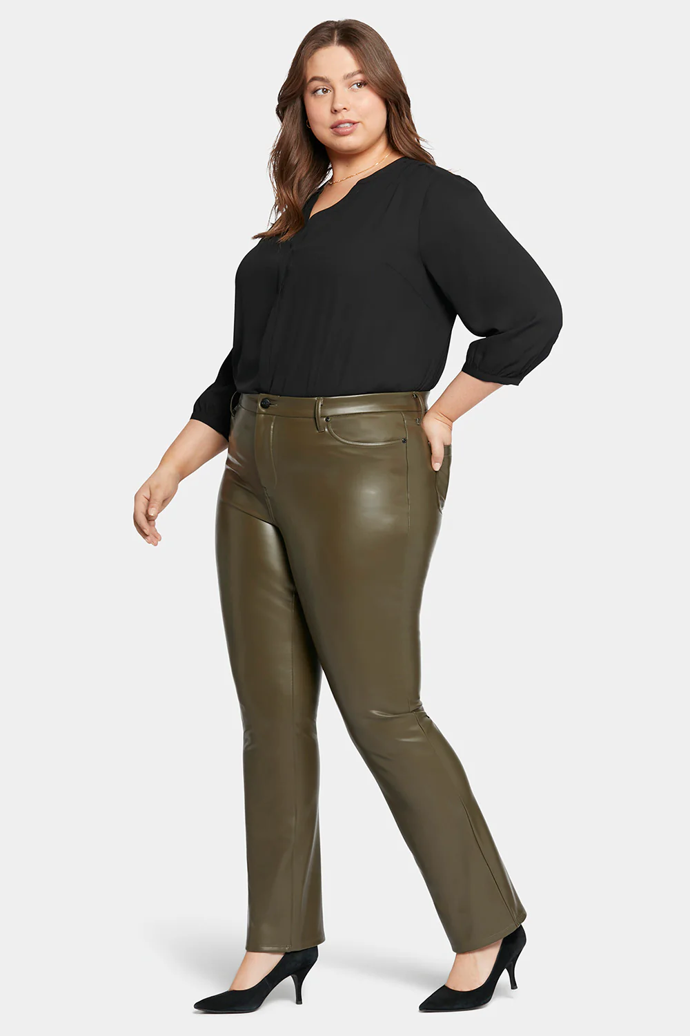 Faux Leather Marilyn Straight Pants In Plus Size - Ripe Olive - Image 5