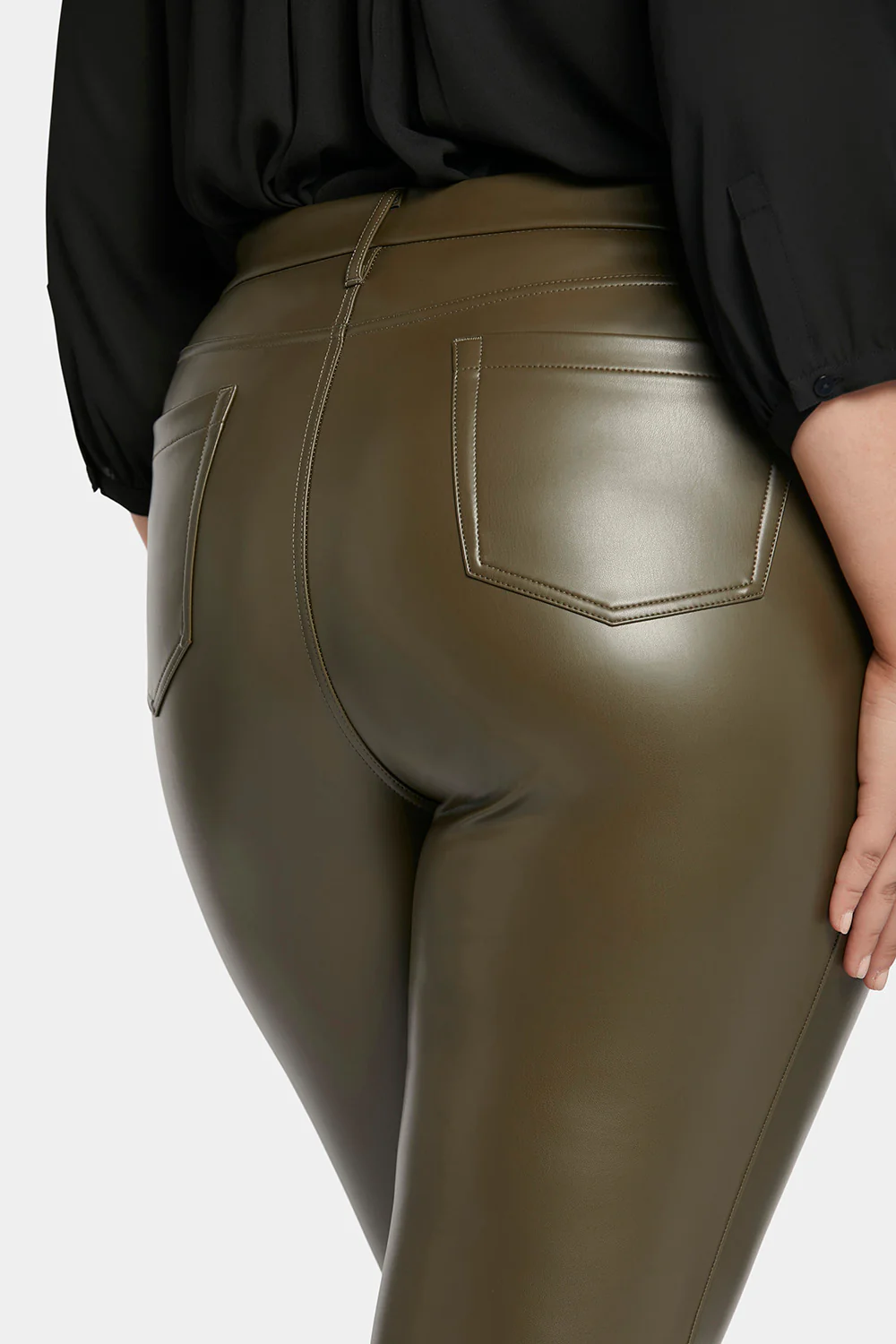 Faux Leather Marilyn Straight Pants In Plus Size - Ripe Olive - Image 6
