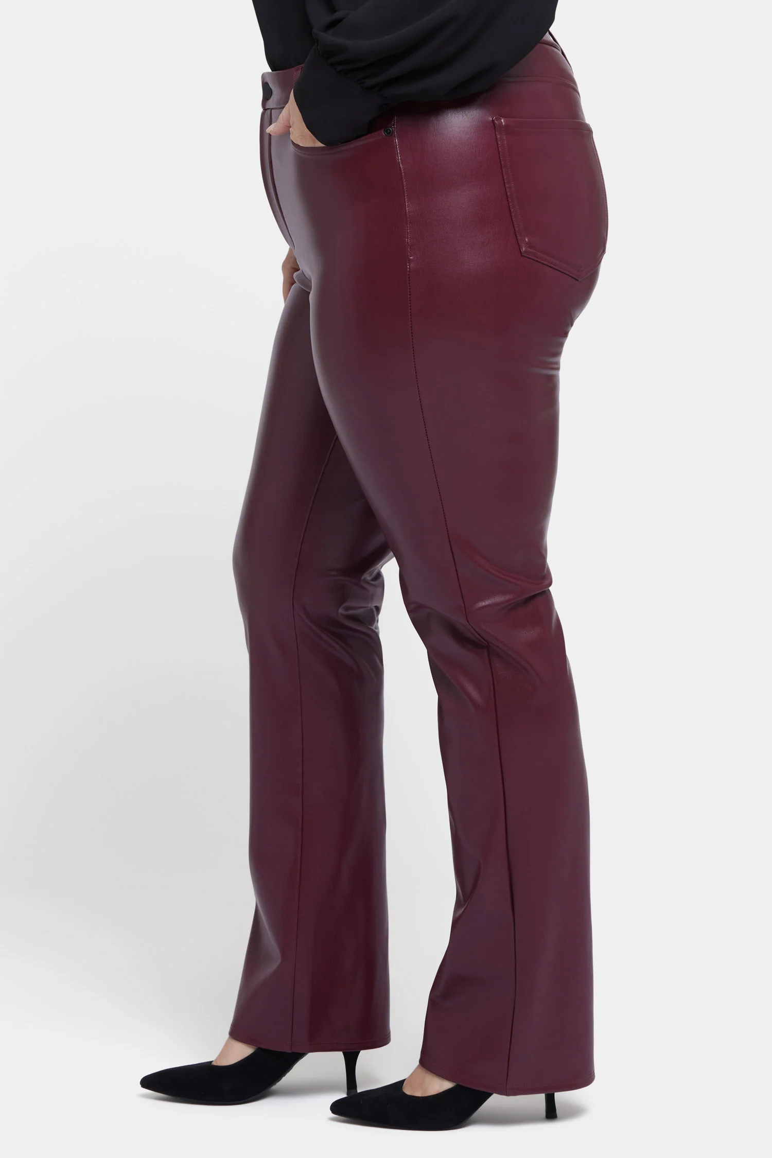Faux Leather Marilyn Straight Pants In Plus Size - Tavern - Image 3