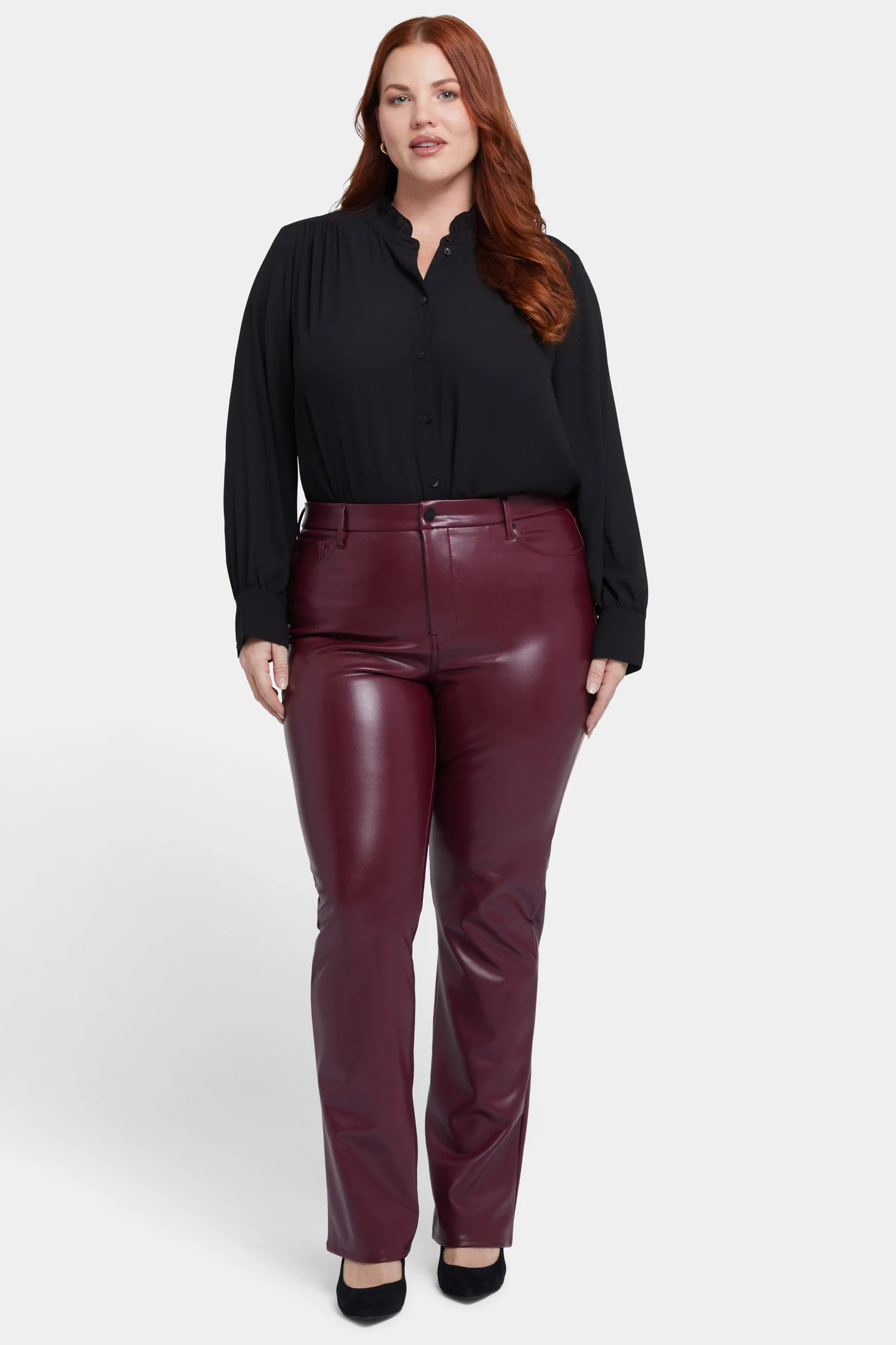 Faux Leather Marilyn Straight Pants In Plus Size - Tavern - Image 4