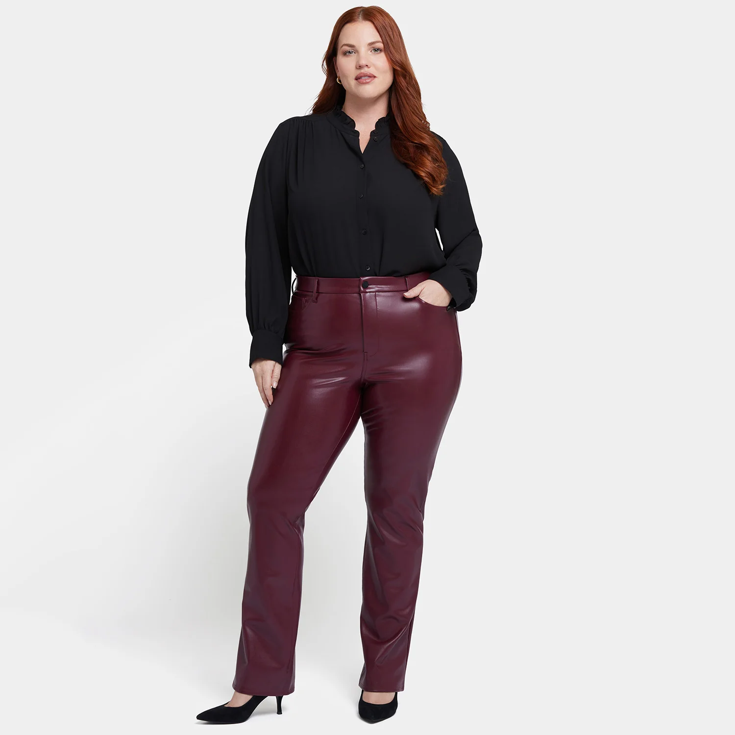 Faux Leather Marilyn Straight Pants In Plus Size - Tavern - Image 7