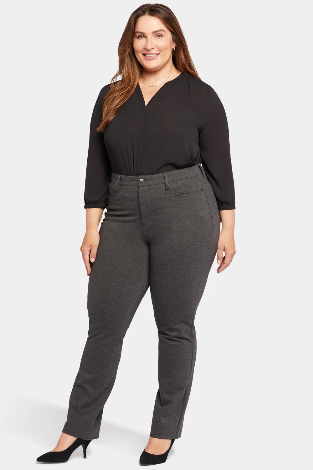 Marilyn Straight Pants In Plus Size - Charcoal Heathered - Image 4