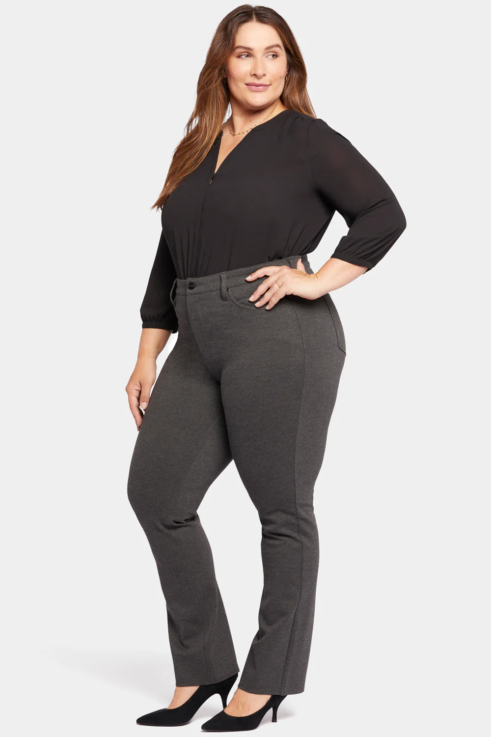 Marilyn Straight Pants In Plus Size - Charcoal Heathered - Image 5