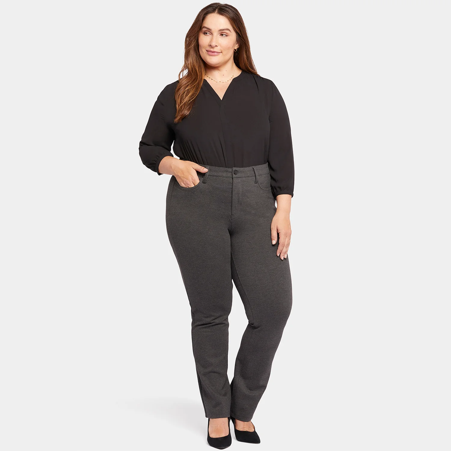 Marilyn Straight Pants In Plus Size - Charcoal Heathered - Image 7