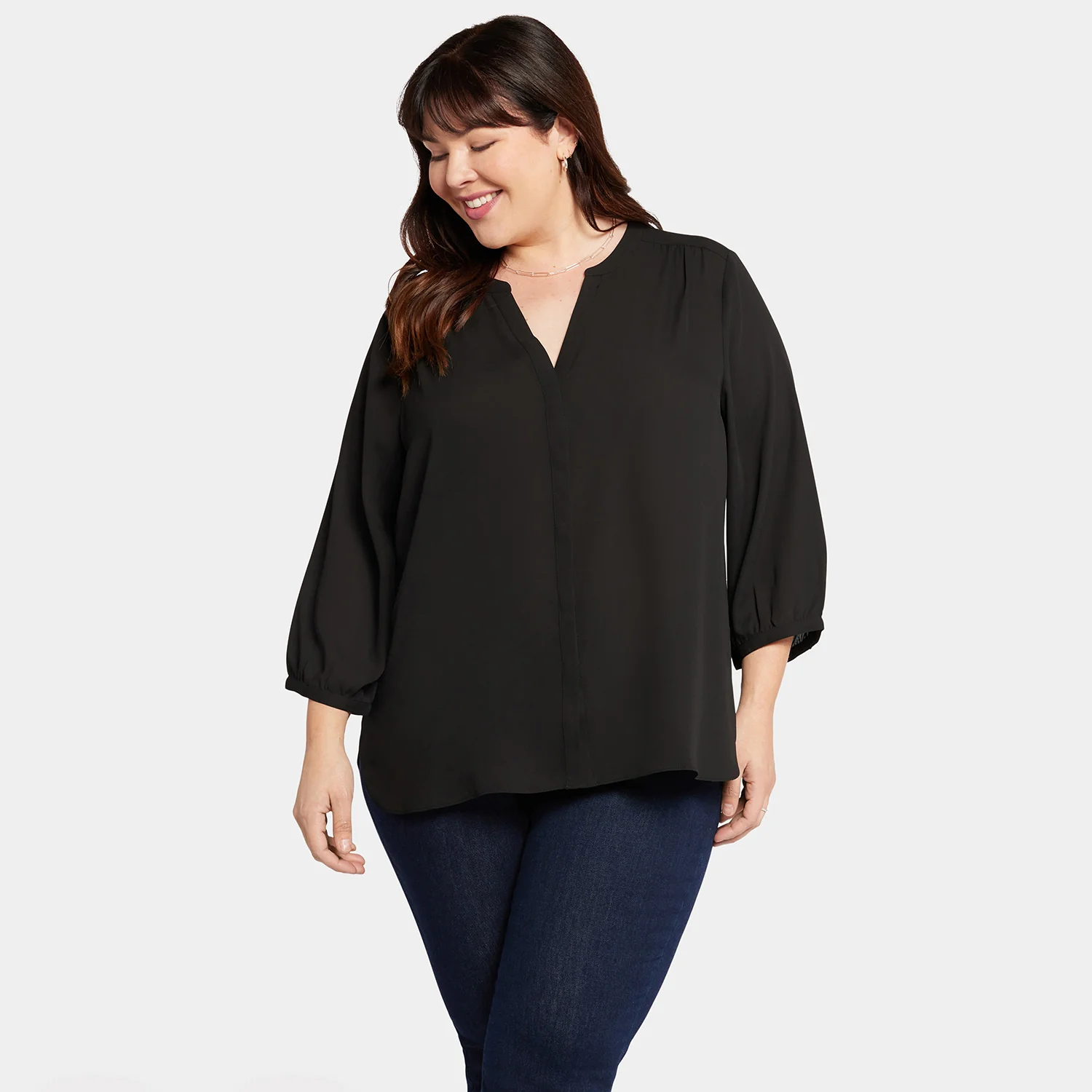 Pintuck Blouse In Plus Size - Black - Image 4