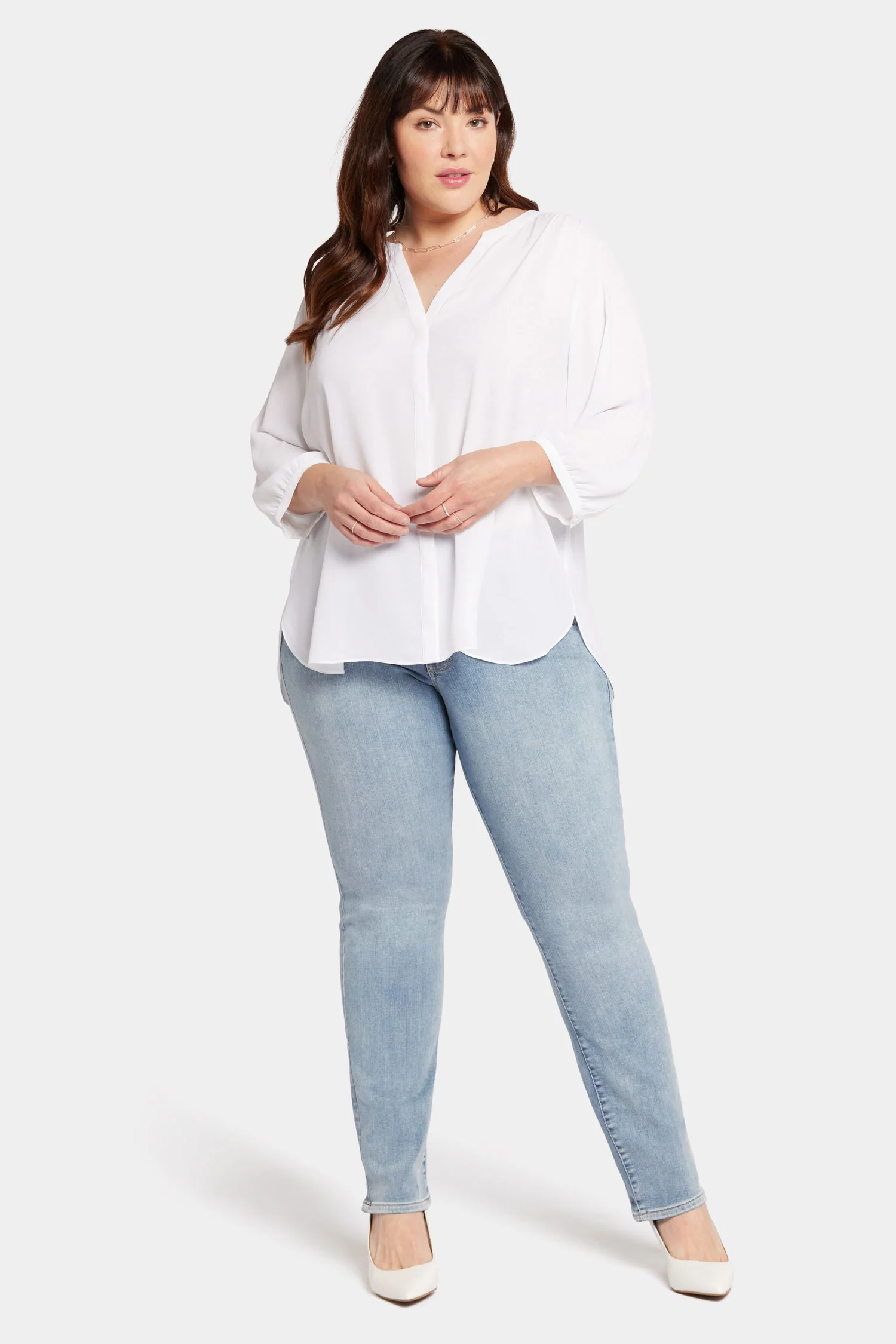 Pintuck Blouse In Plus Size - Optic White - Image 5