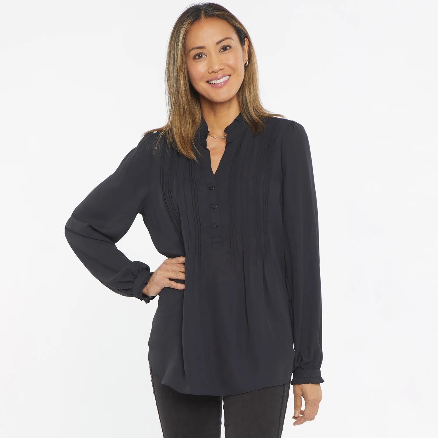 Pleated Front Tunic - Black - Image 7