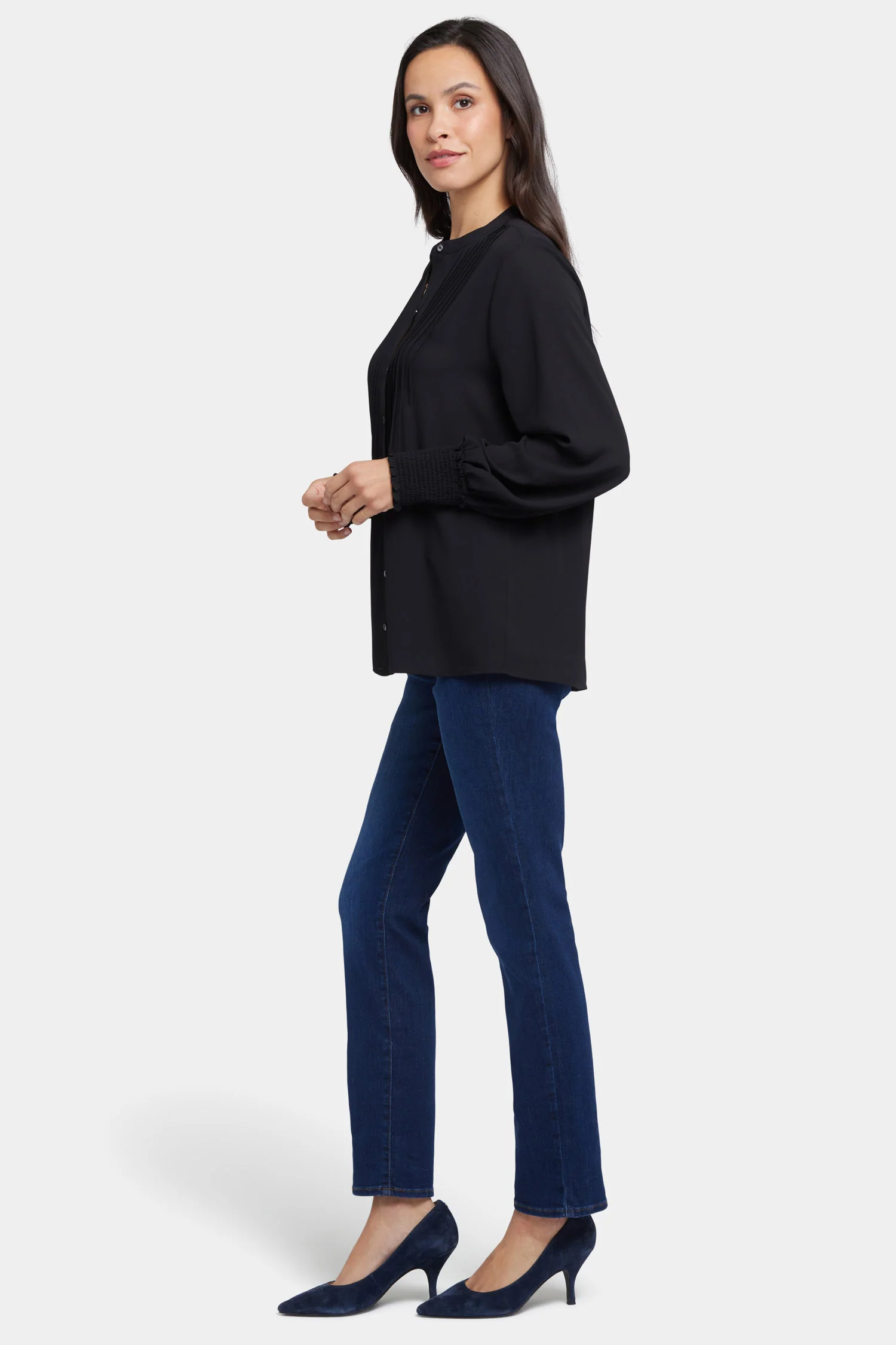 Pleated Peasant Blouse - Black - Image 3
