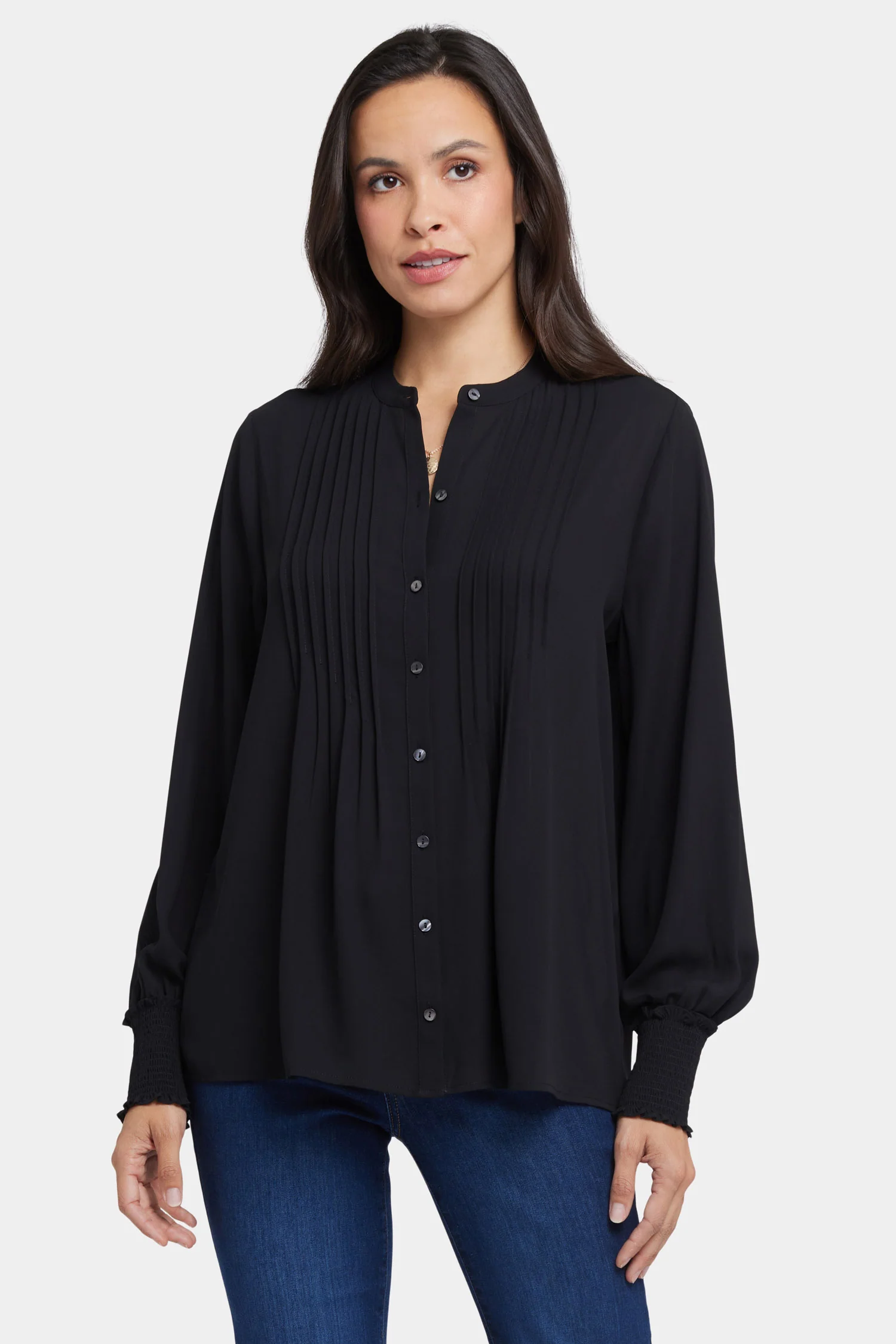 Pleated Peasant Blouse - Black - Image 4