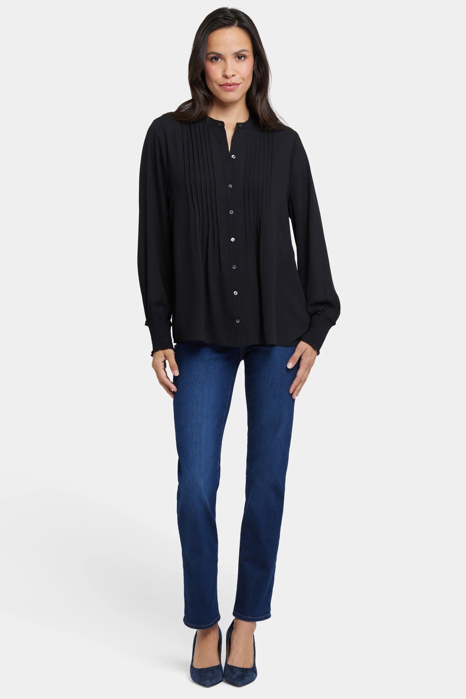 Pleated Peasant Blouse - Black - Image 5