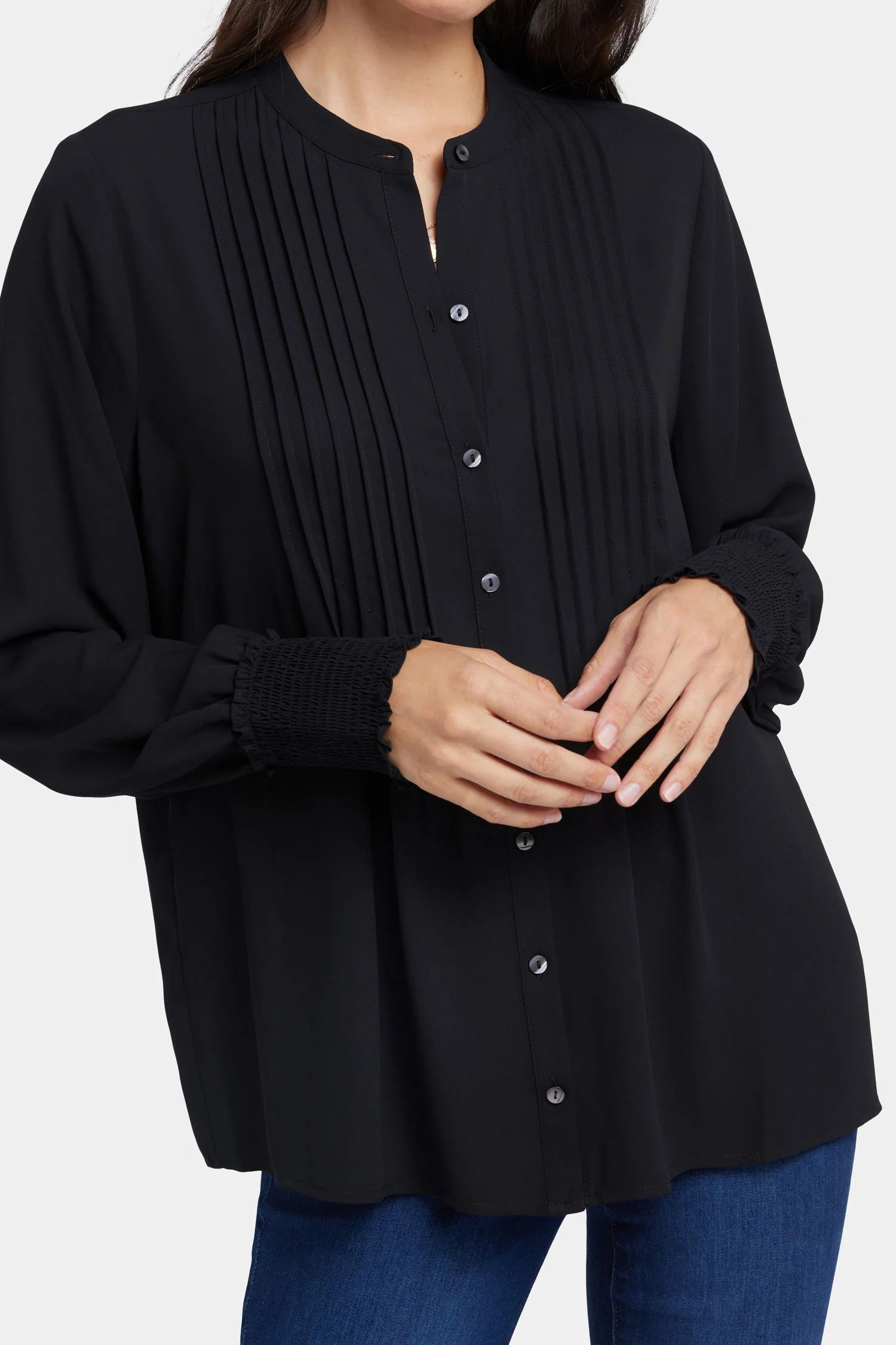 Pleated Peasant Blouse - Black - Image 6