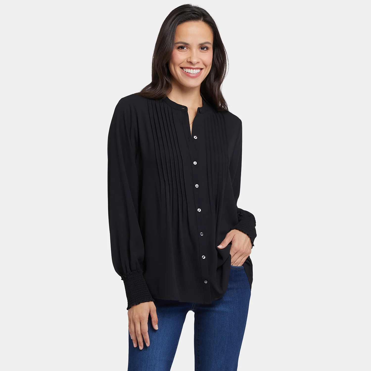 Pleated Peasant Blouse - Black - Image 7