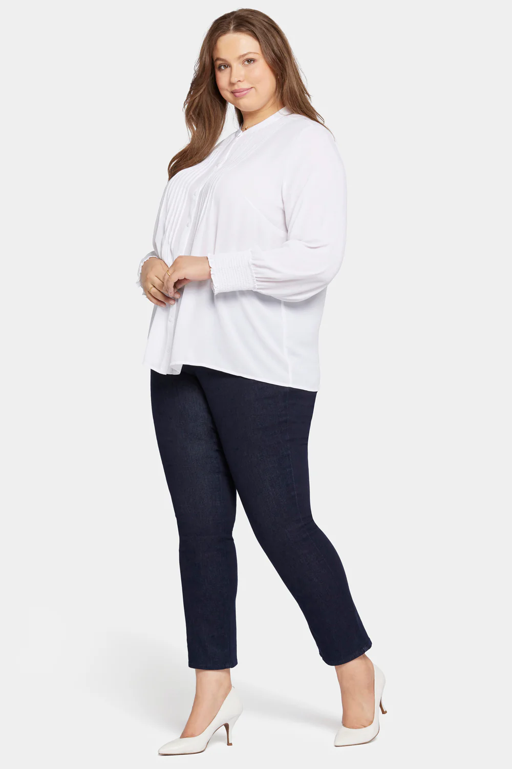 Pleated Peasant Blouse In Plus Size - Optic White - Image 3