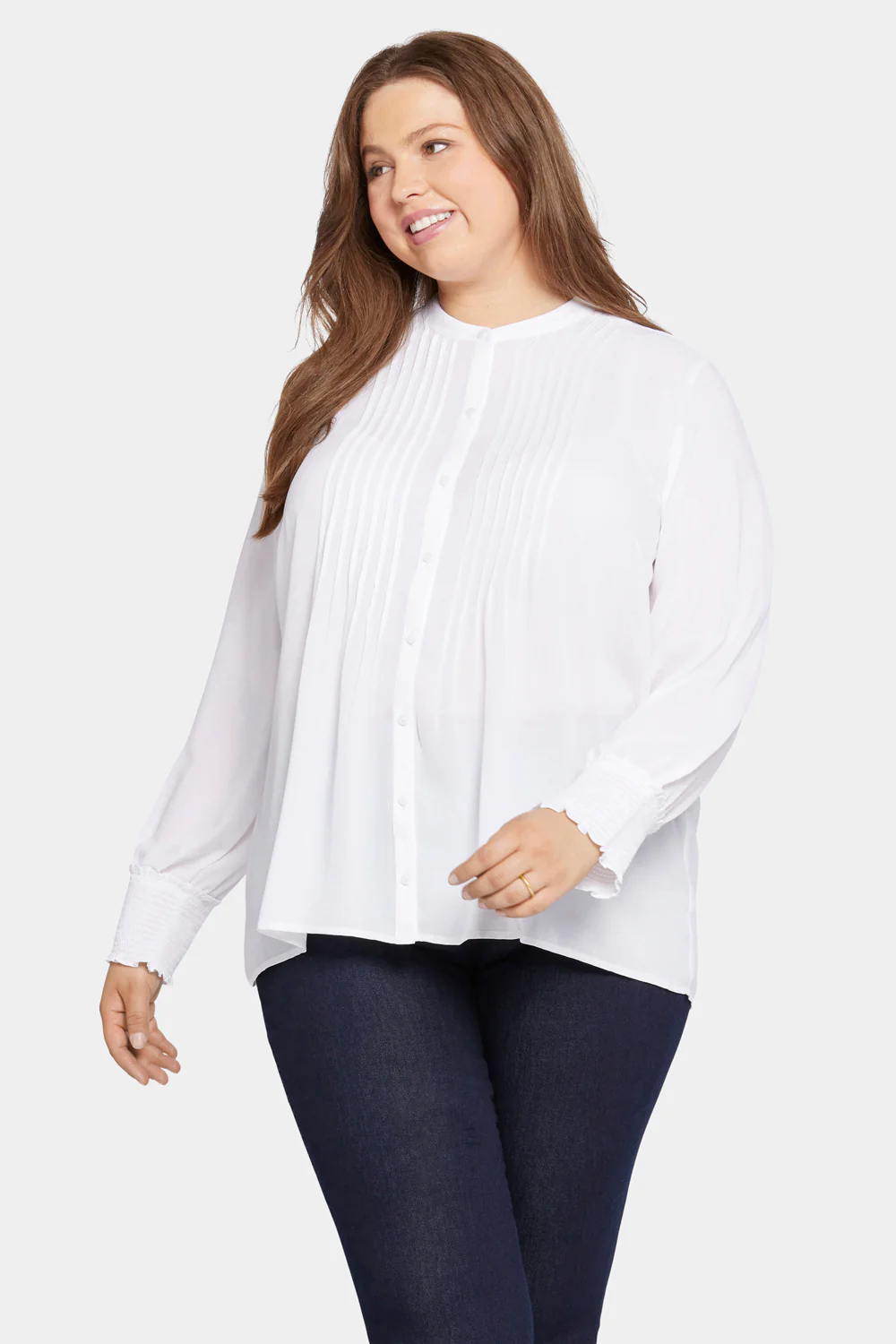 Pleated Peasant Blouse In Plus Size - Optic White - Image 4