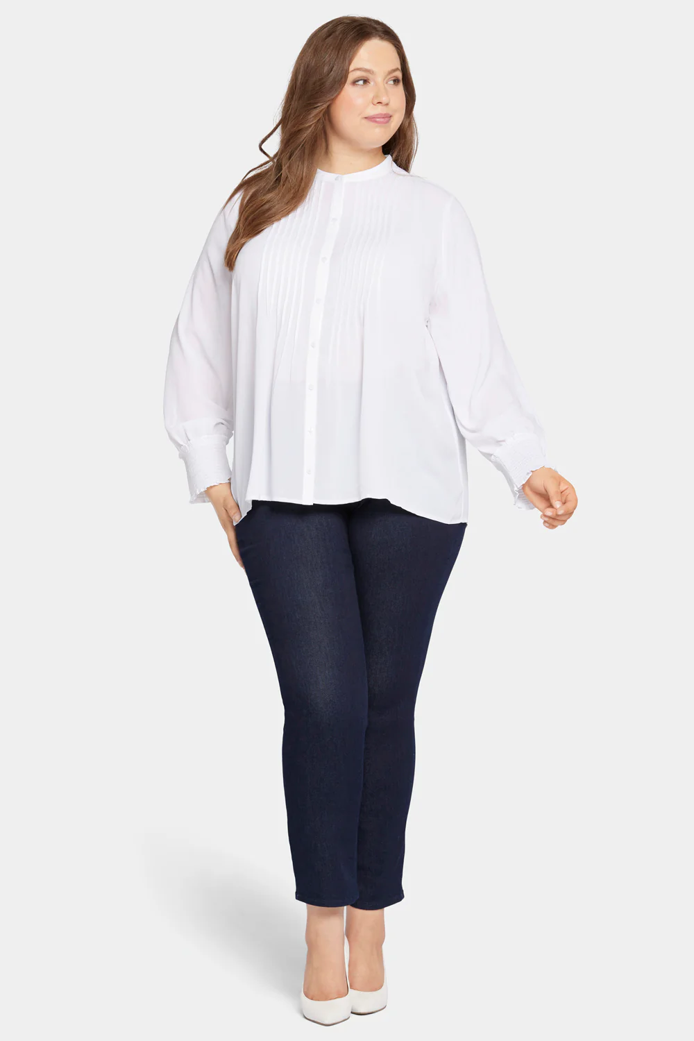 Pleated Peasant Blouse In Plus Size - Optic White - Image 5
