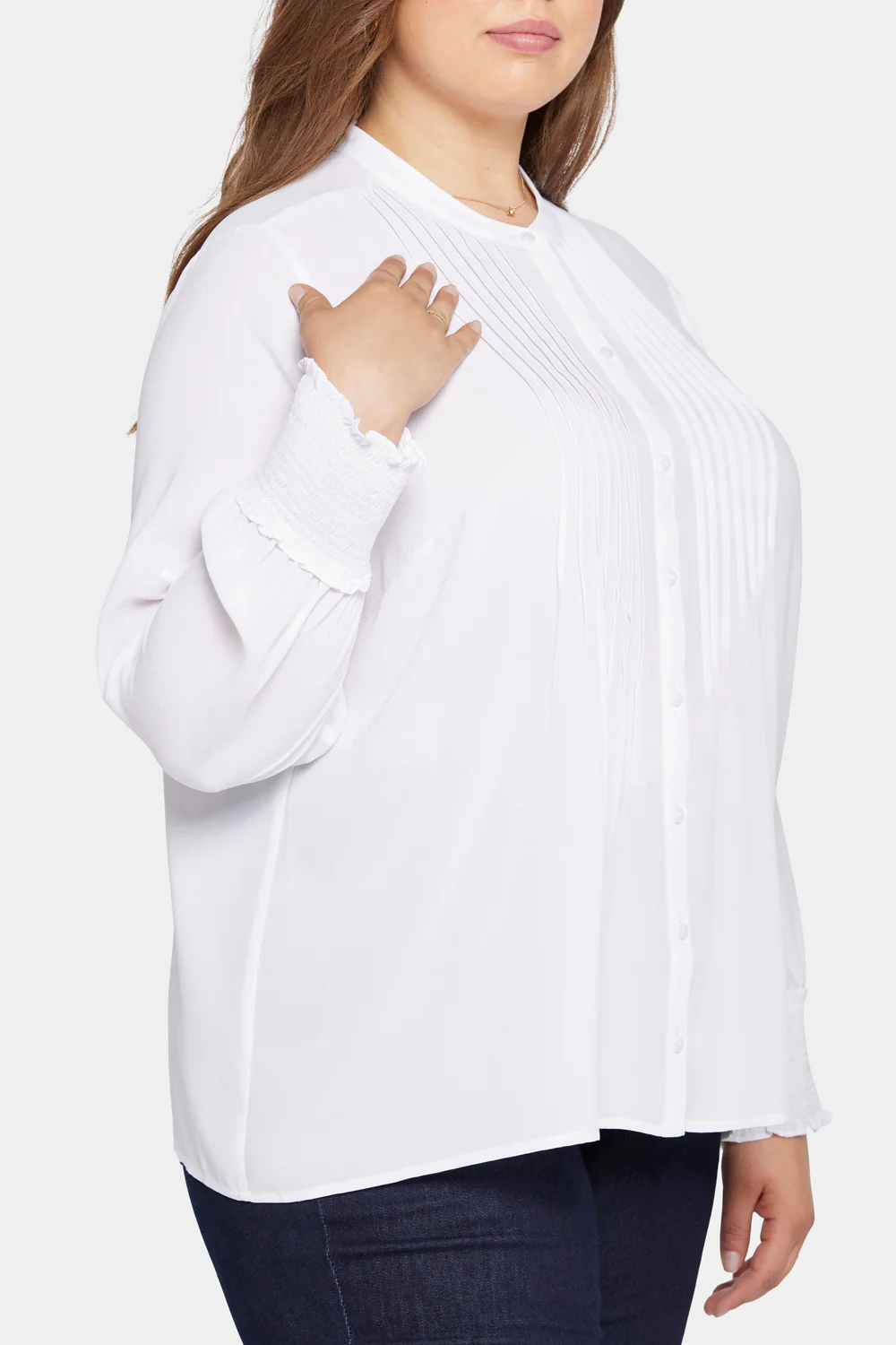 Pleated Peasant Blouse In Plus Size - Optic White - Image 6