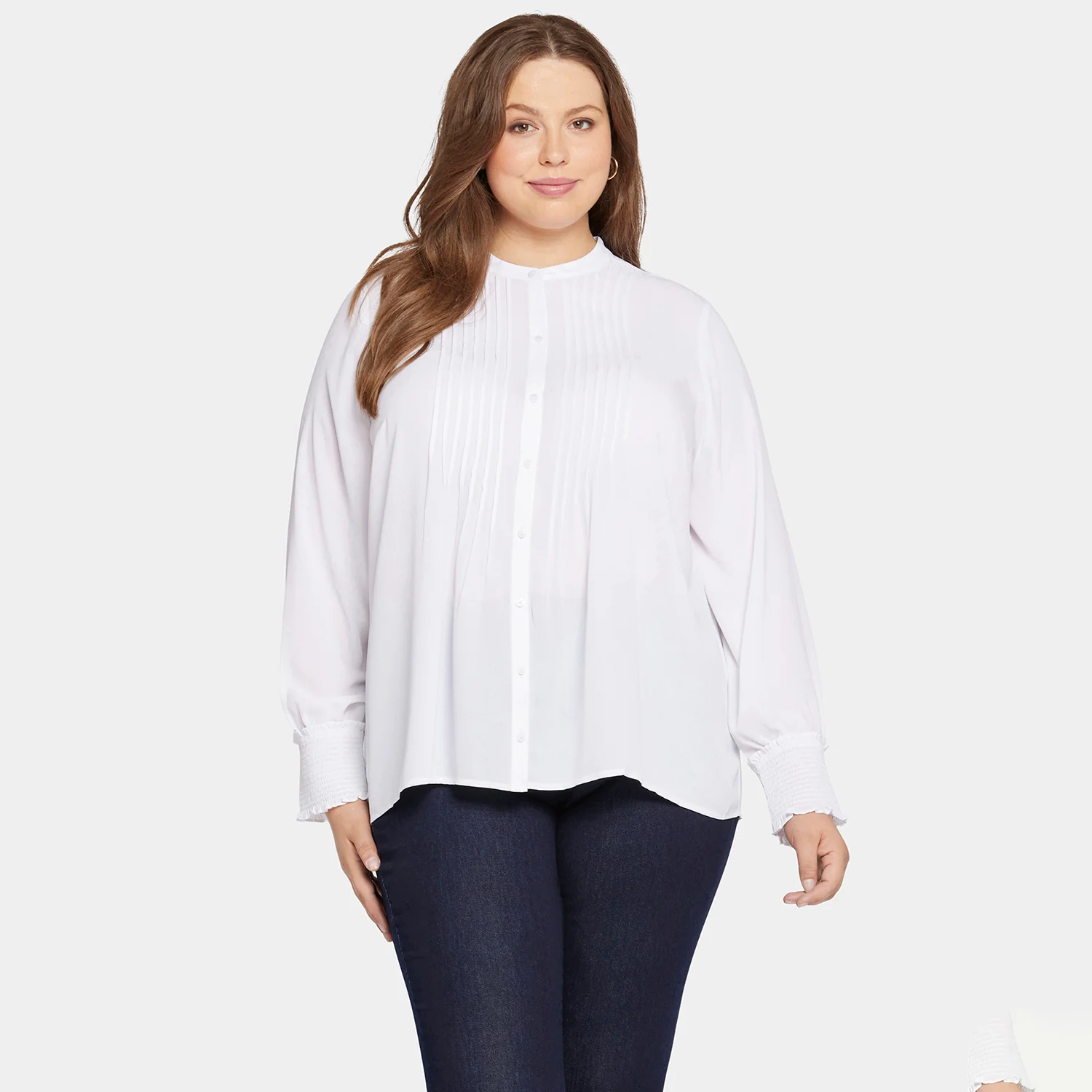 Pleated Peasant Blouse In Plus Size - Optic White - Image 7
