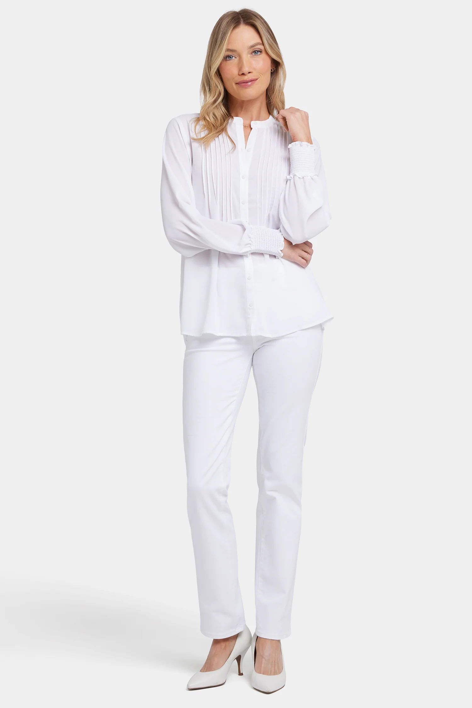 Pleated Peasant Blouse - Optic White - Image 5