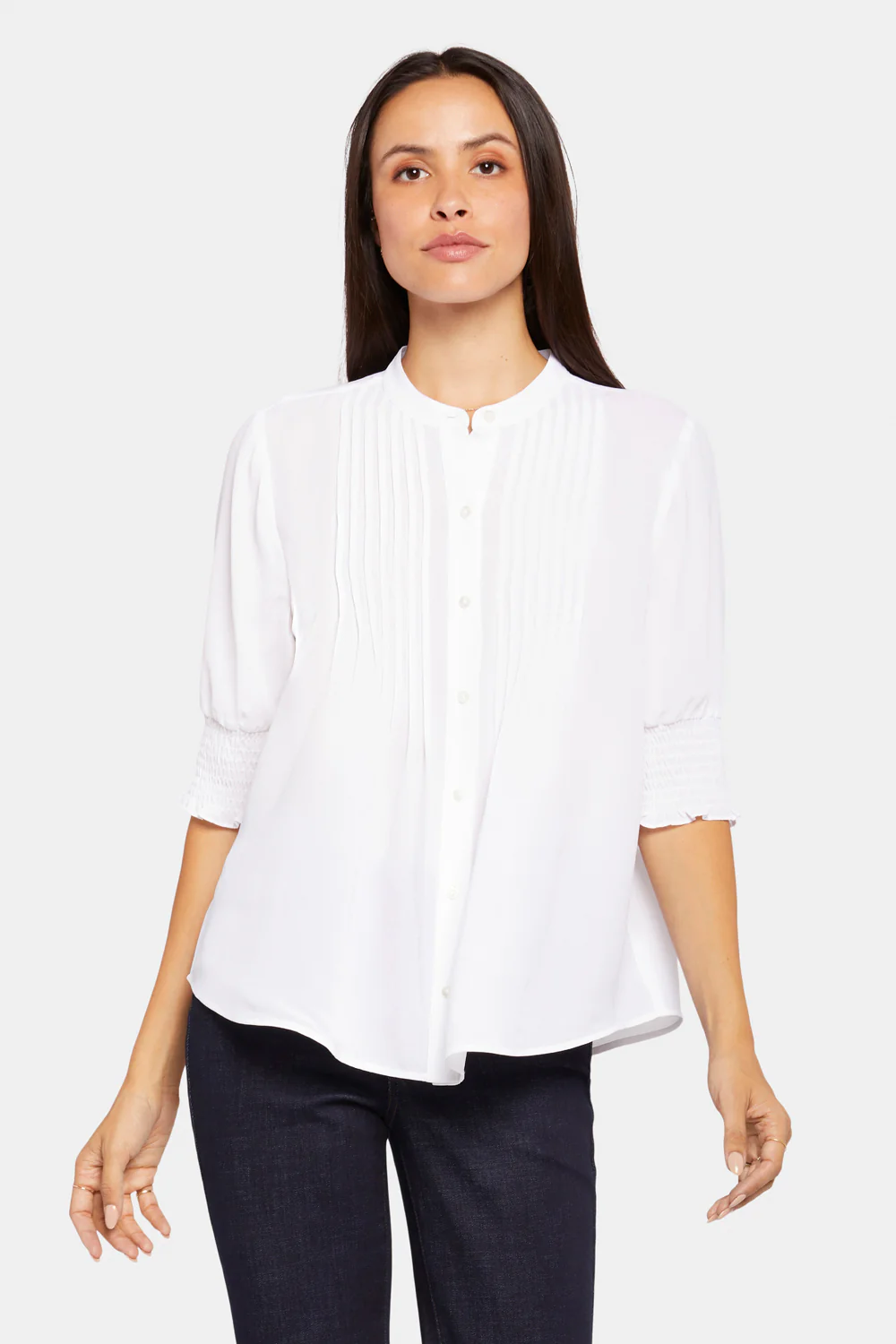 Pleated Short Sleeved Blouse - Optic White - Image 5