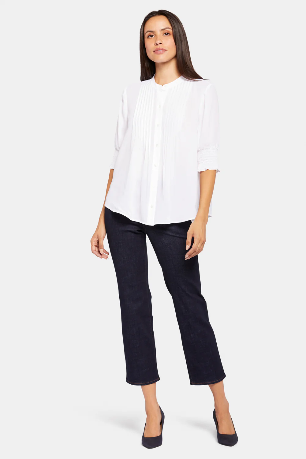 Pleated Short Sleeved Blouse - Optic White - Image 6
