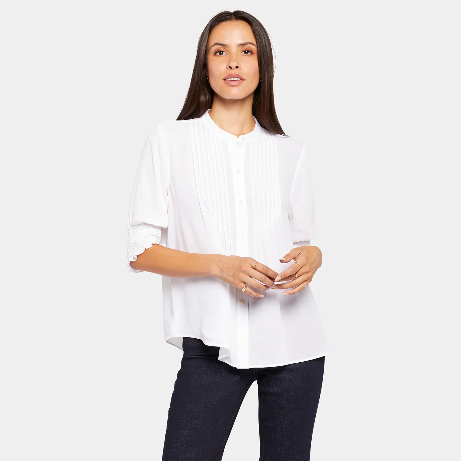 Pleated Short Sleeved Blouse - Optic White - Image 7