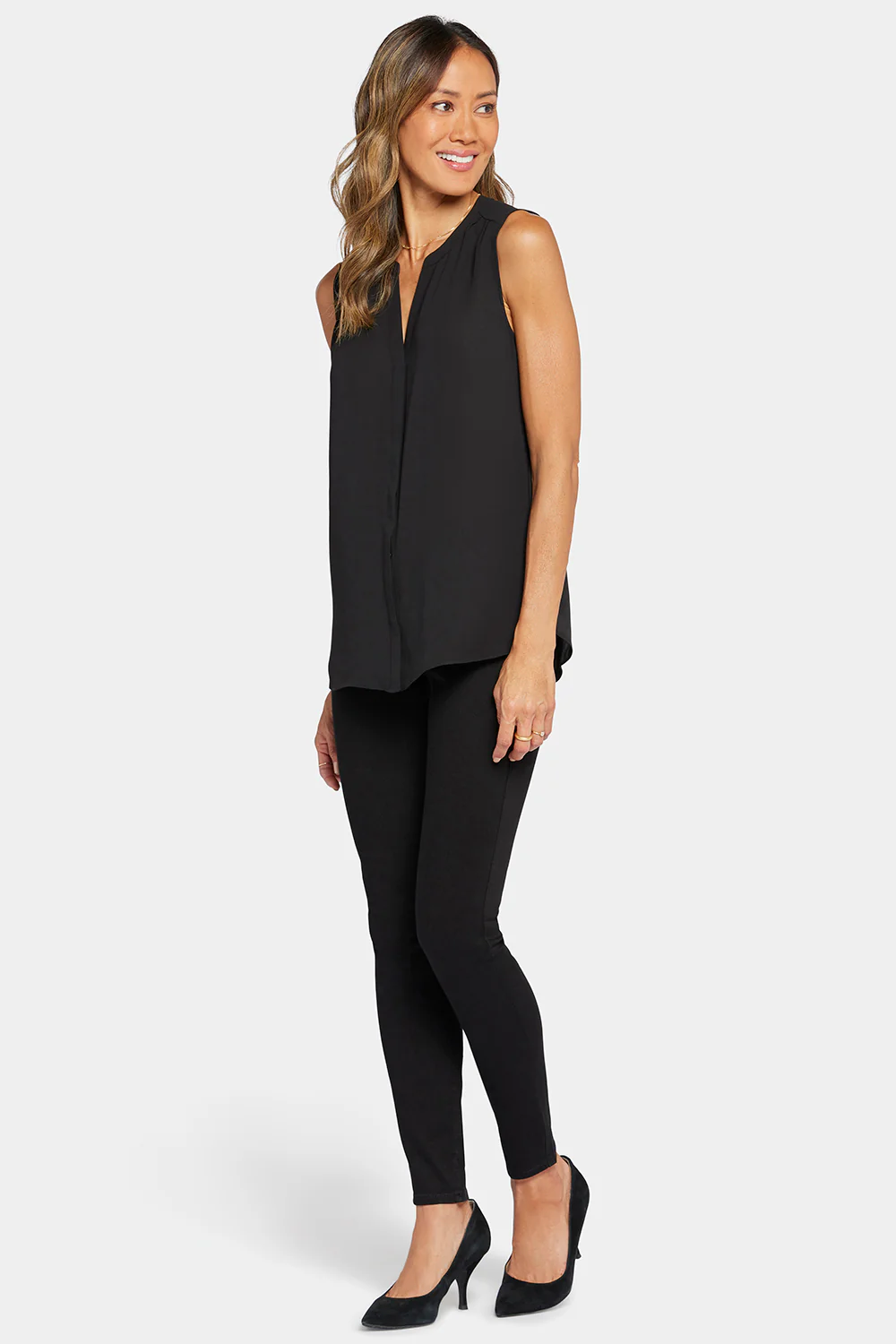 Sleeveless Pintuck Blouse - Black - Image 3