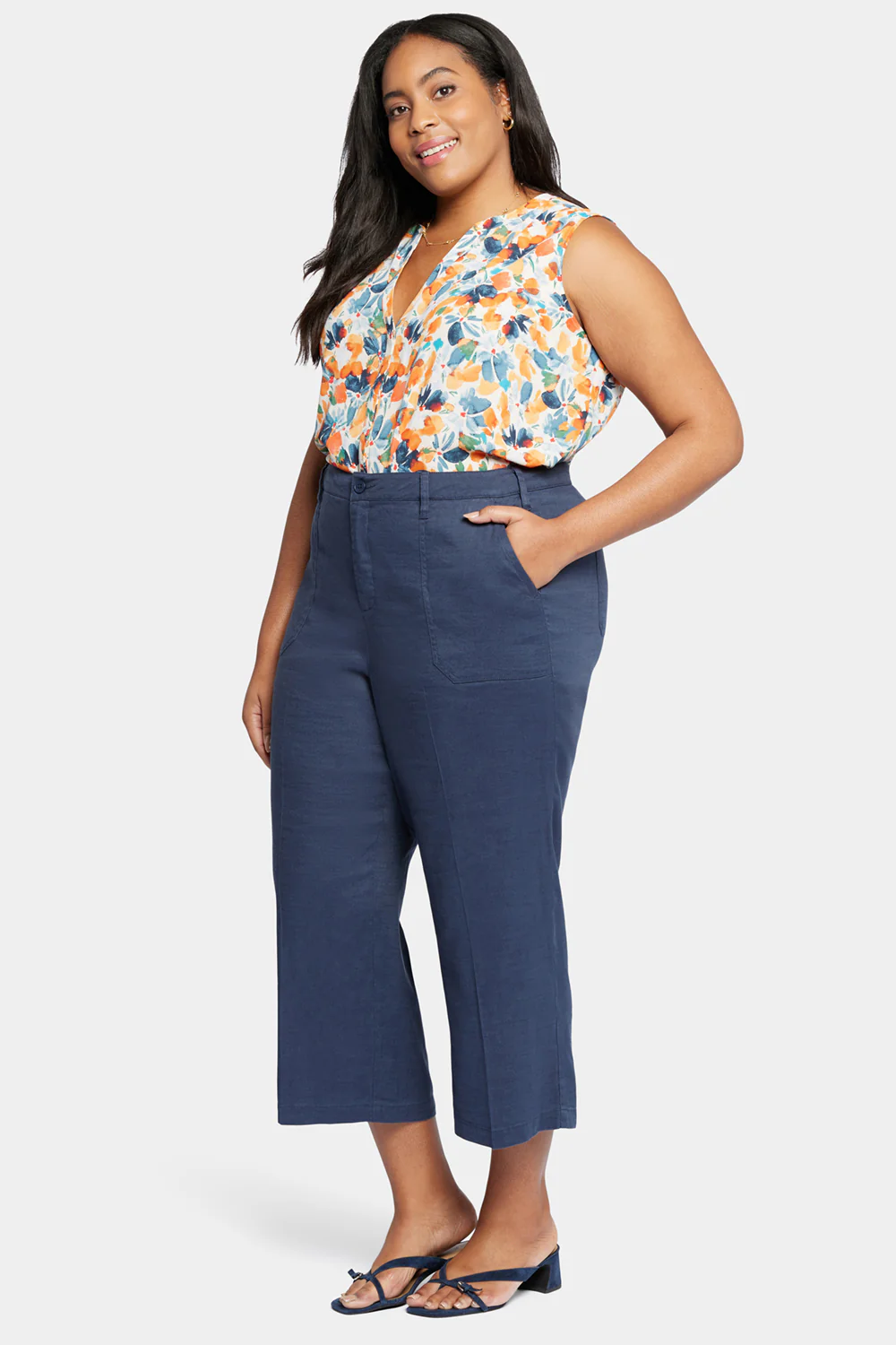 Wide Leg Cargo Capri Pants In Plus Size - Oxford Navy - Image 5