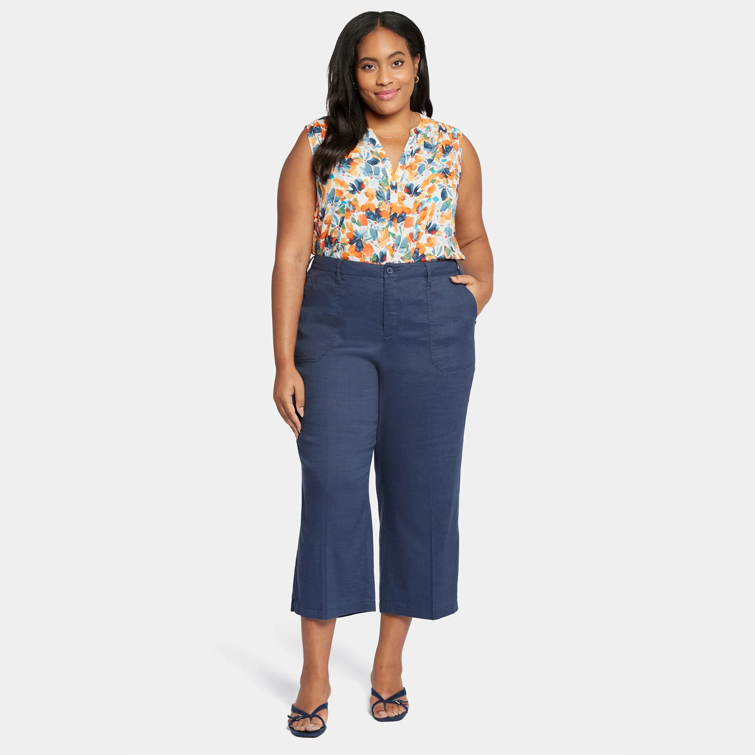 Wide Leg Cargo Capri Pants In Plus Size - Oxford Navy - Image 7